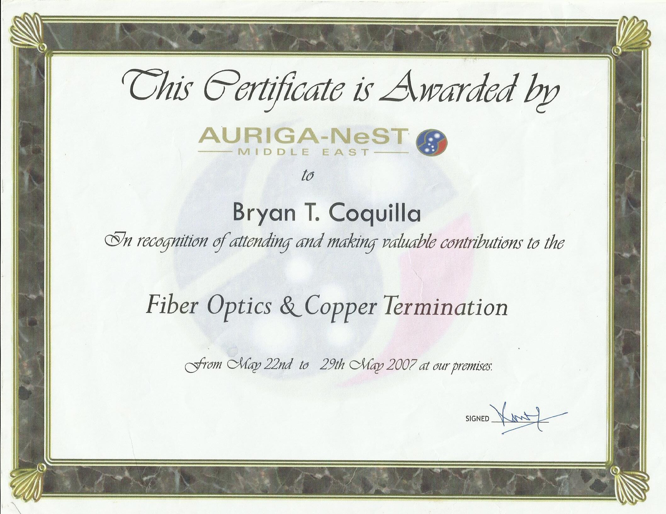 FiberOpticcertificate