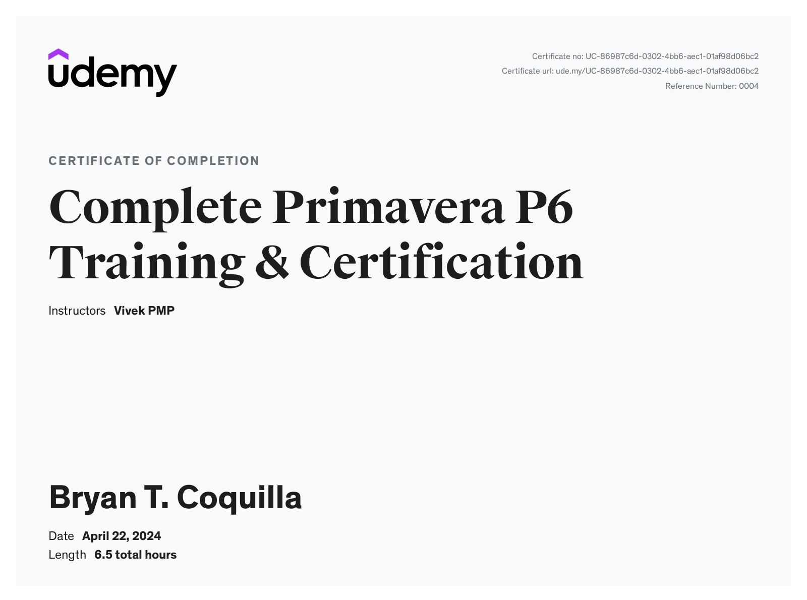 Primavera 6 Cert